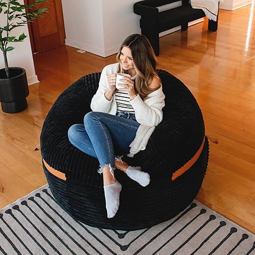 Miniatura 98 de Big Joe Fuf - Puf extragrande (XXL) relleno de espuma con funda extraíble, color niebla Lenox, poliéster tejido duradero, 6 pies, gigante Negro
