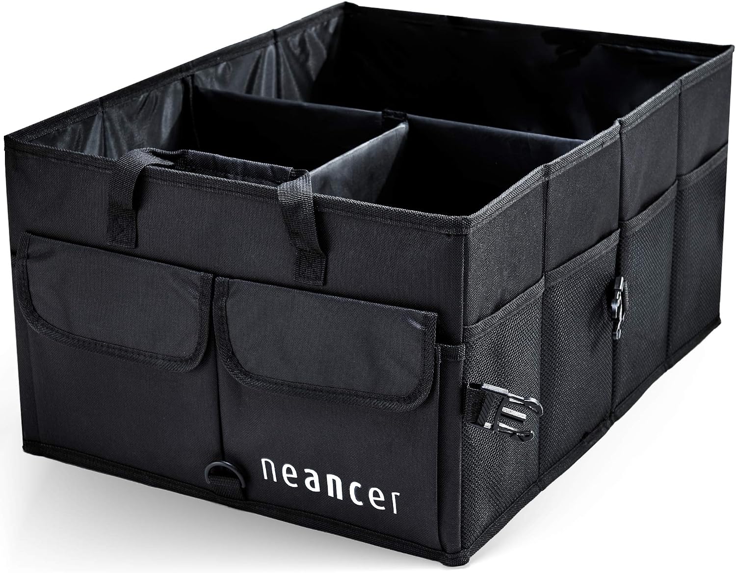 Neancer Trunk Organizer for Car, Storage SUV Cargo Organizer for Car, Carrying Handles, Adjustable Anchoring Straps, Divider Compartments for Organization