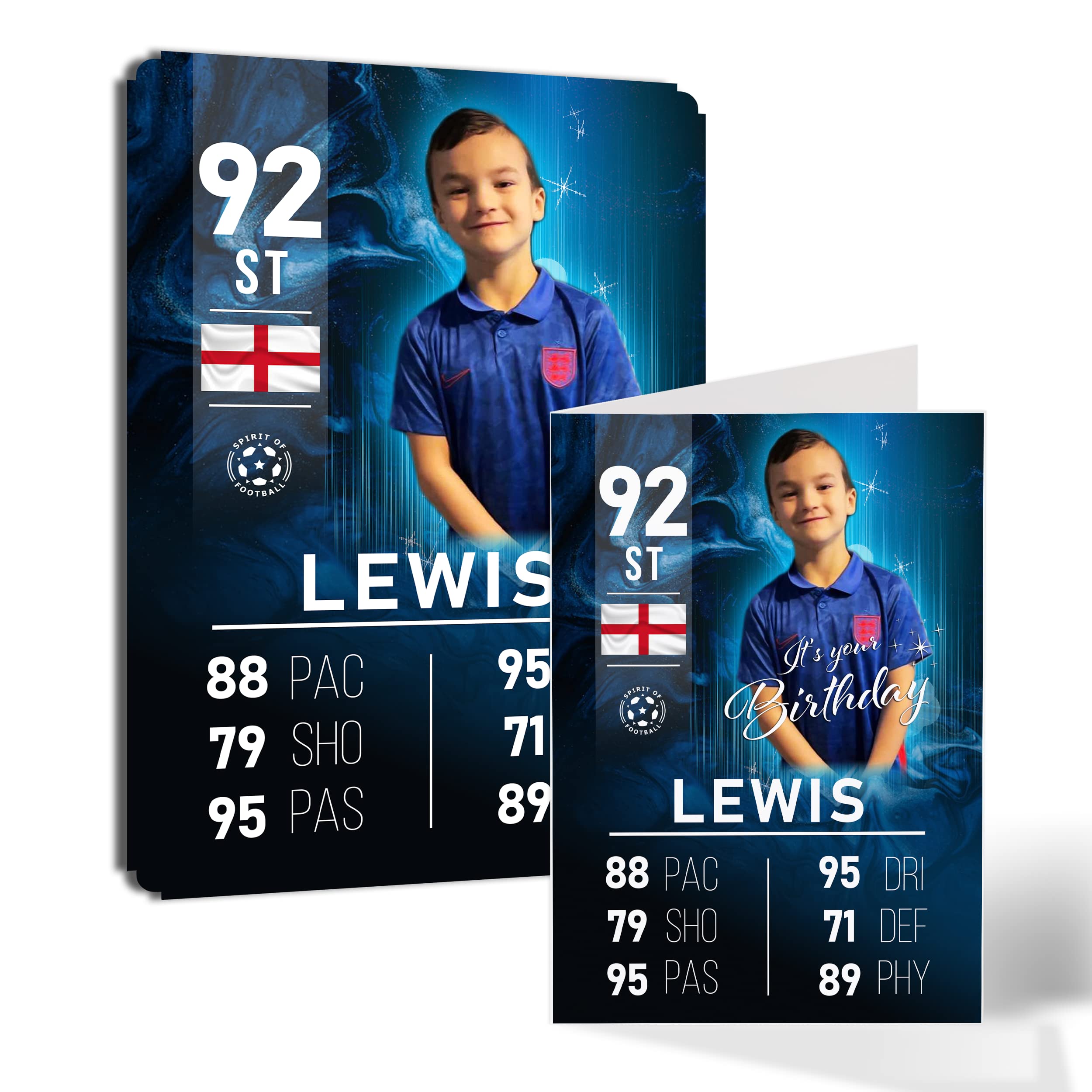 Metal Personalised Football Card Player Stats Birthday Gift - Fifa style add photo, name and stats for a Match Attax Fan! Includes Birthday Card