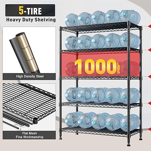 Miniatura 5 de REIBII Estantes de almacenamiento, estantería de alambre de 5 neumáticos, 1000 libras, estantes de metal para almacenamiento, estantería de garaje