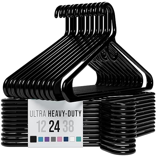 NEATERIZE Thick Heavy Duty Hangers - Black Plastic Clothes Hangers