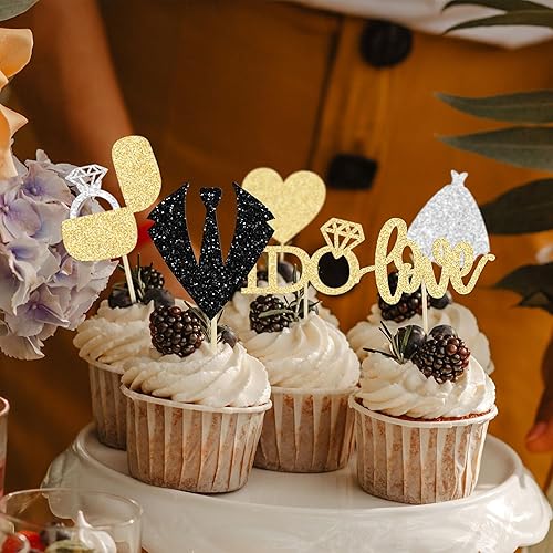 Miniatura 7 de 24 adornos para cupcakes de boda Love I Do - Anillo de vestido de corazón para tartas, decoraciones para despedidas de soltera, bodas, compromisos,
