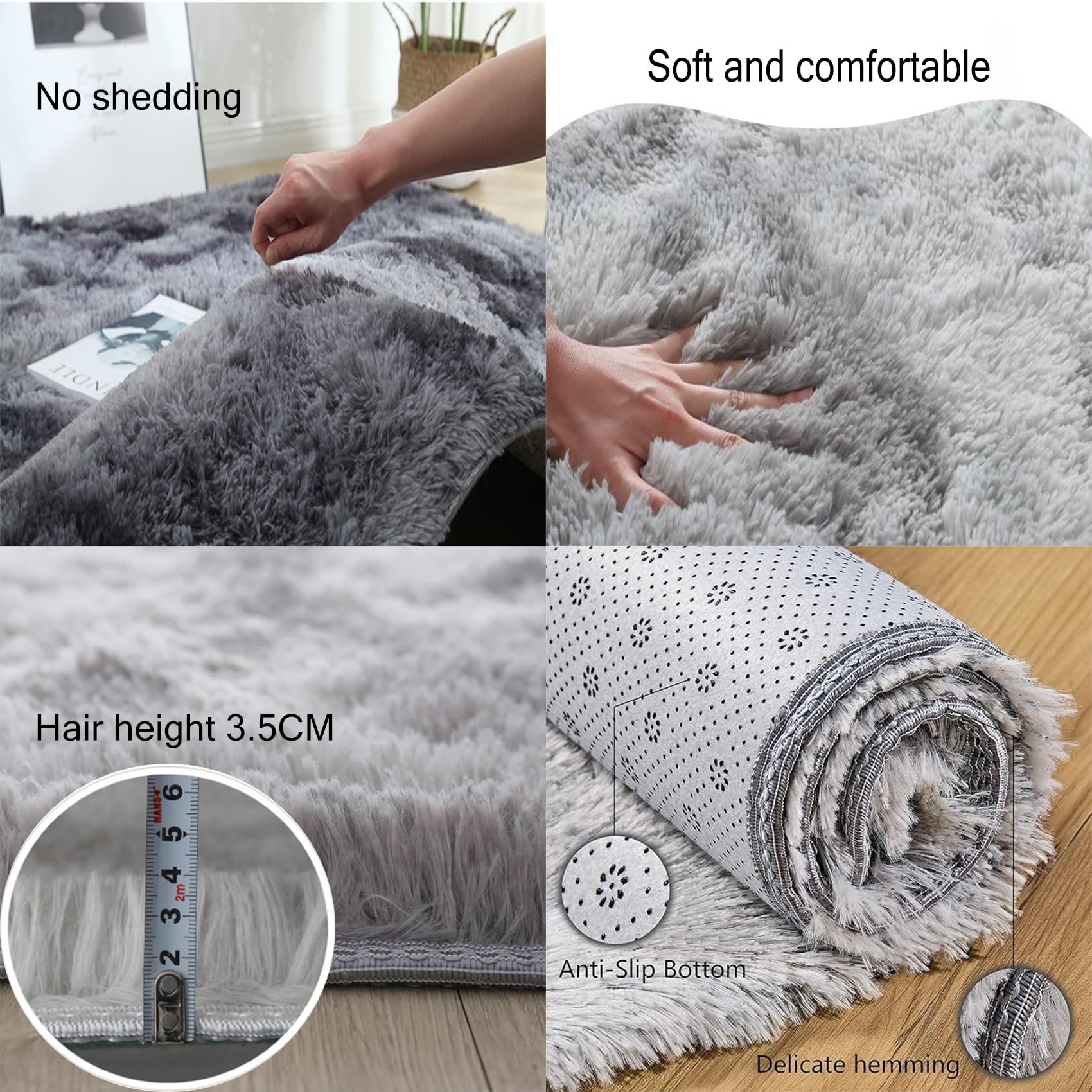 Alfombra Cocina Vinilica 300 x 340 cm, Felpa Sedosa La Pelusa Mullida, Suave Al Tacto, Rectangular Varios Tamaños, para Interior, Baño Alfombra Salon Grandes Shaggy, Gris Oscuro