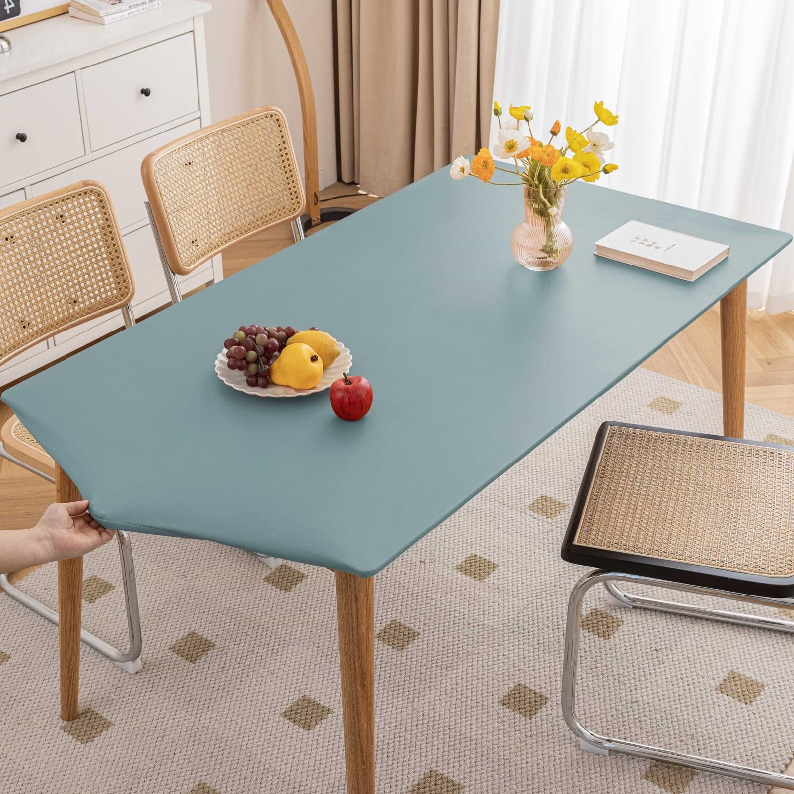 Morbuy Waterproof Rectangular Table Cover with Elastic Edged, Dust-Proof Table Protector Cover Elasticated Rectangle Fitted Tablecloth Covers for Picnic Camping Decor (Blue,60x60cm)
