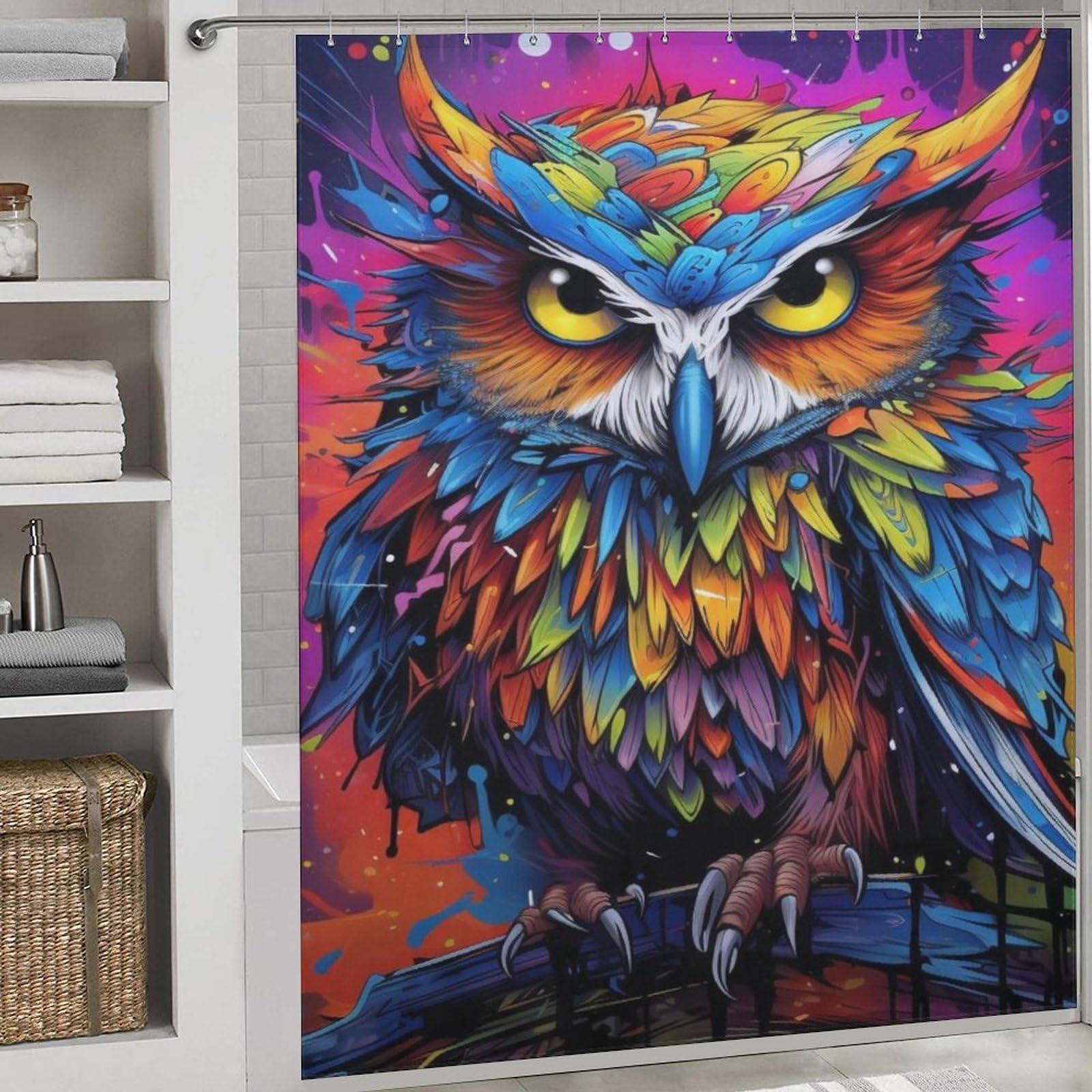 Rideau de douche hibou étanche pour une salle de bain enfant et moderne 183x183 cm