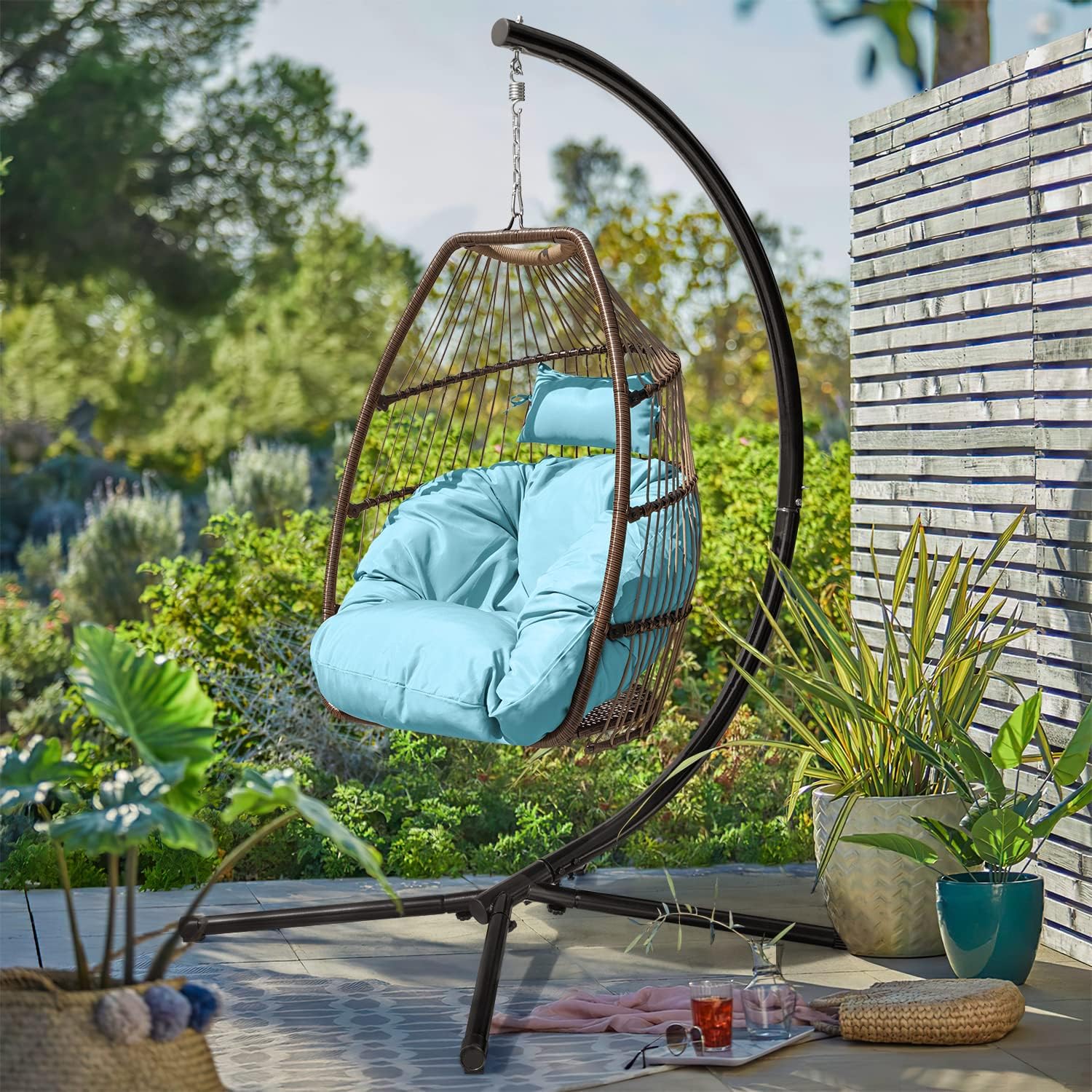 Greesum Swing Egg Chair with Stand Indoor Outdoor Hanging