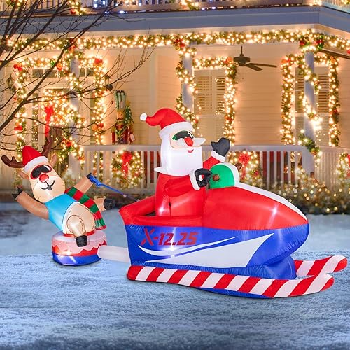 Inflables de Navidad de 8.5 pies para decoración al aire libre, divertidos inflables de Navidad, Papá Noel y alce se sientan en una moto de nieve, Inflables de Navidad de 8.5 pies para decoración al aire libre, divertidos inflables de Navidad, Papá Noel y alce se sientan en una moto de nieve,