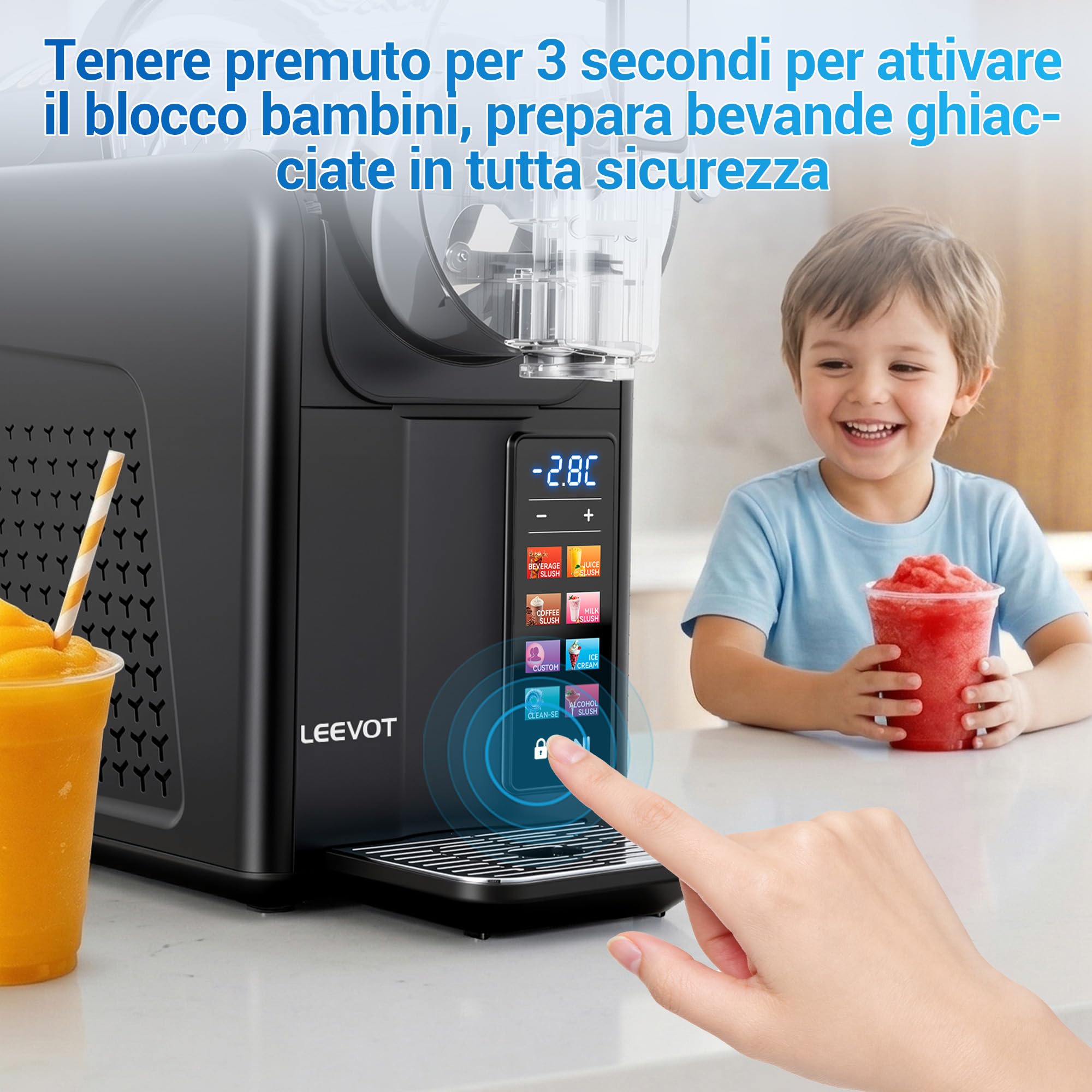 Macchina per granite e gelato soft LEEVOT, macchina per bevande surgelate, 6 programmi preimpostati, blocco bambini, funzione autopulente, ideale per granite margarita domestica 220V 50Hz