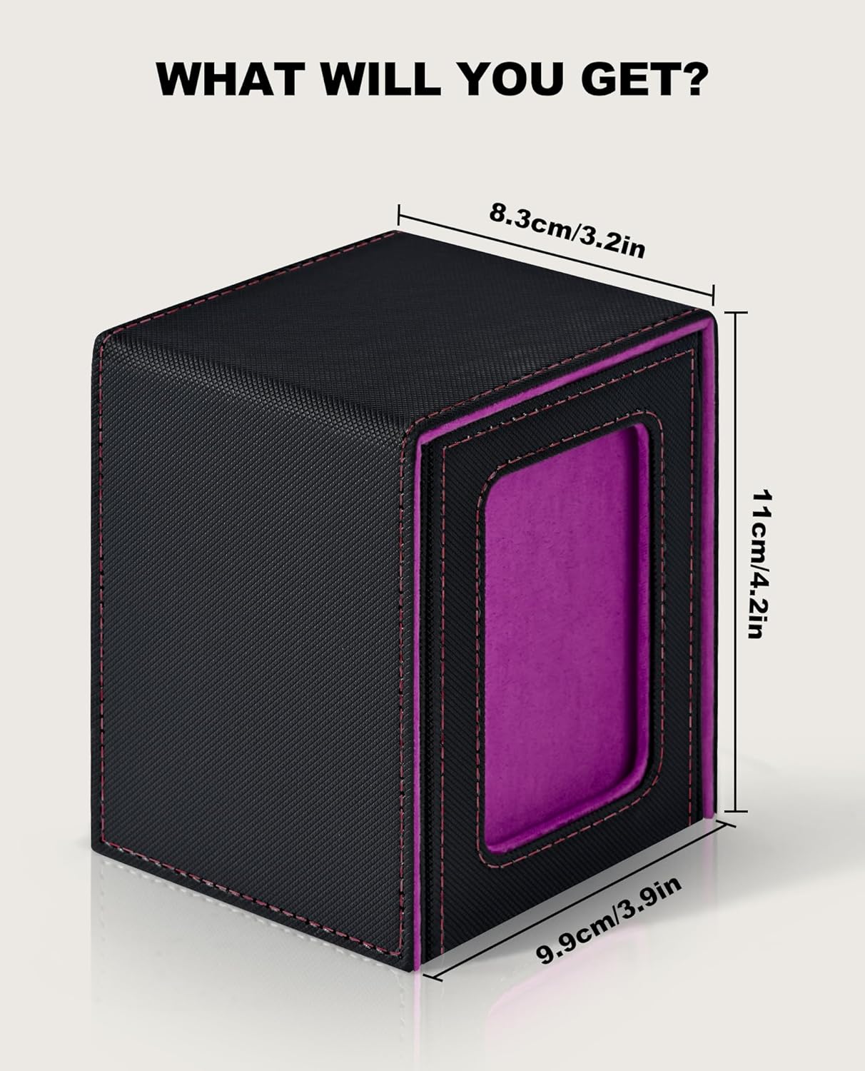 MTG Deck Box with Commander Window Display, Trading Card Storage Box Holds 100 Double-Sleeved Cards Suitable for TCG/CCG/PTCG/EDH/Magic/Sport Cards(Black&Purple)