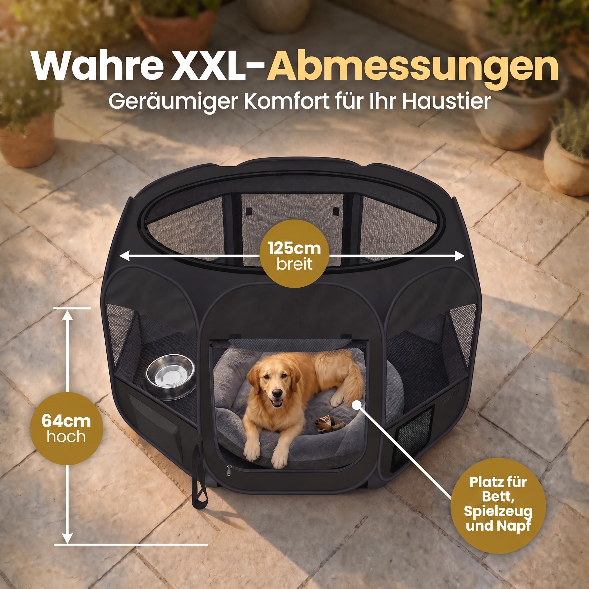 all Pets United® Welpenauslauf Indoor – XXL Laufstall für Hunde & Katzen | Faltbarer Freigehege-Laufstall für die Wohnung – Oxford-Gewebe, wasserfest, Pop-Up, 120 x 120 x 65 cm
