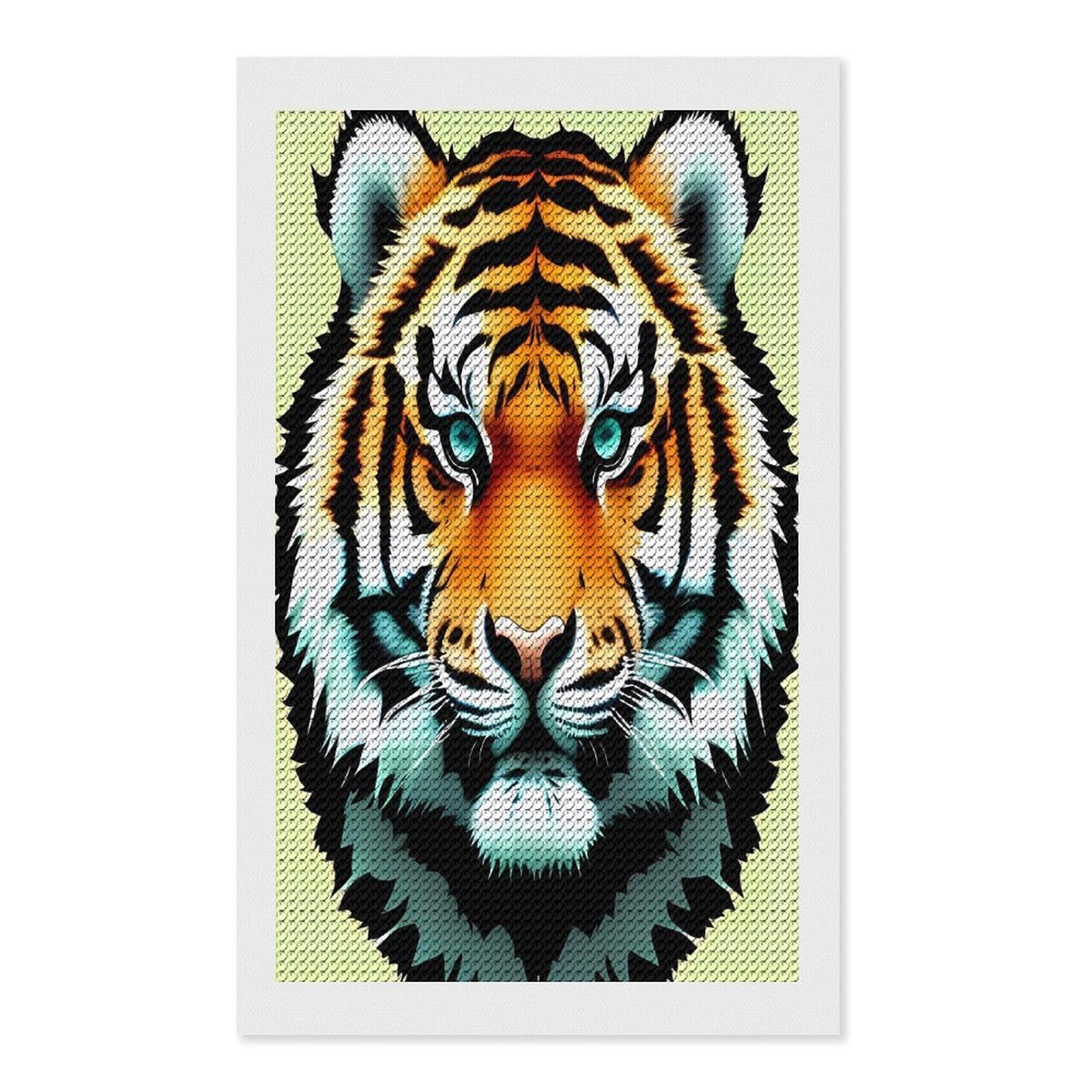 FekiLoot Little Fat Tiger Head Paint by Numbers Kit for Adults Beginner DIY Diamond Dots Paintings Round Full Drill Diamond Art Kits Picture Diamond Art Painting Kits for Home Decor 12"x20"