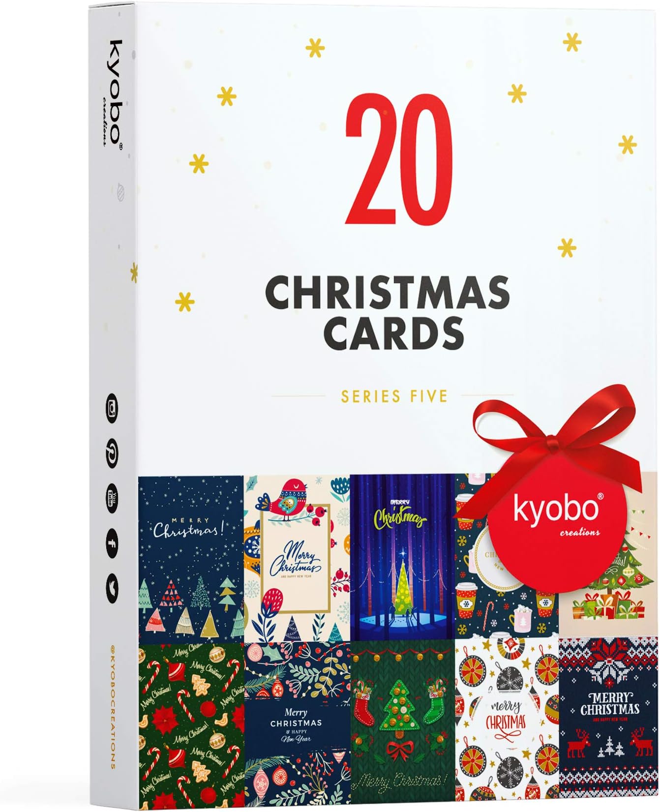 20 x Christmas Card Series 5 by Kyobo Creations | 10 Cool Patterned Designs for Friends and Family | Assorted Pack Comes with envelopes | Blank Inside