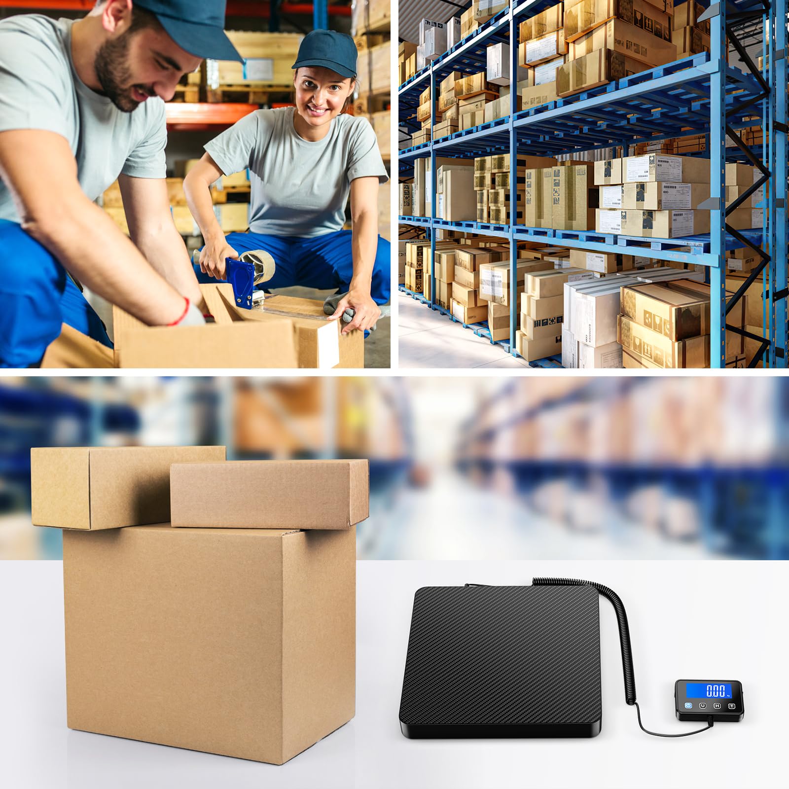 Báscula postal digital, 440 libras/10 g, báscula de envío de paquetes, balanza de equipaje con sensor de alta precisión, báscula de pesaje recargable por USB con pantalla LCD, tara