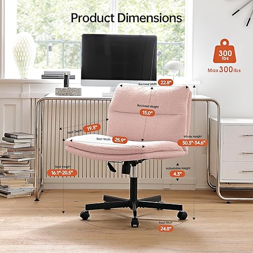 Miniatura 8 de EMIAH Silla de escritorio de oficina sin reposabrazos, sin ruedas, de piel sintética, espalda media, ergonómica, cómoda, ajustable, giratoria, con