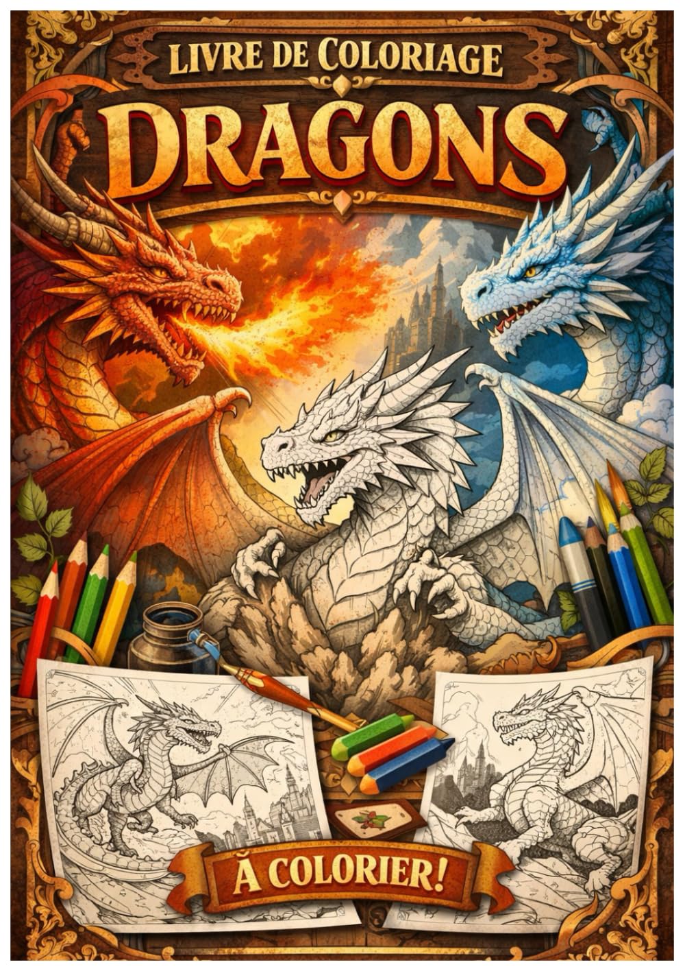 Livre de coloriage Dragons – 30 illustrations magiques pour enfants et adultes: Un monde de dragons à colorier pour stimuler la créativité