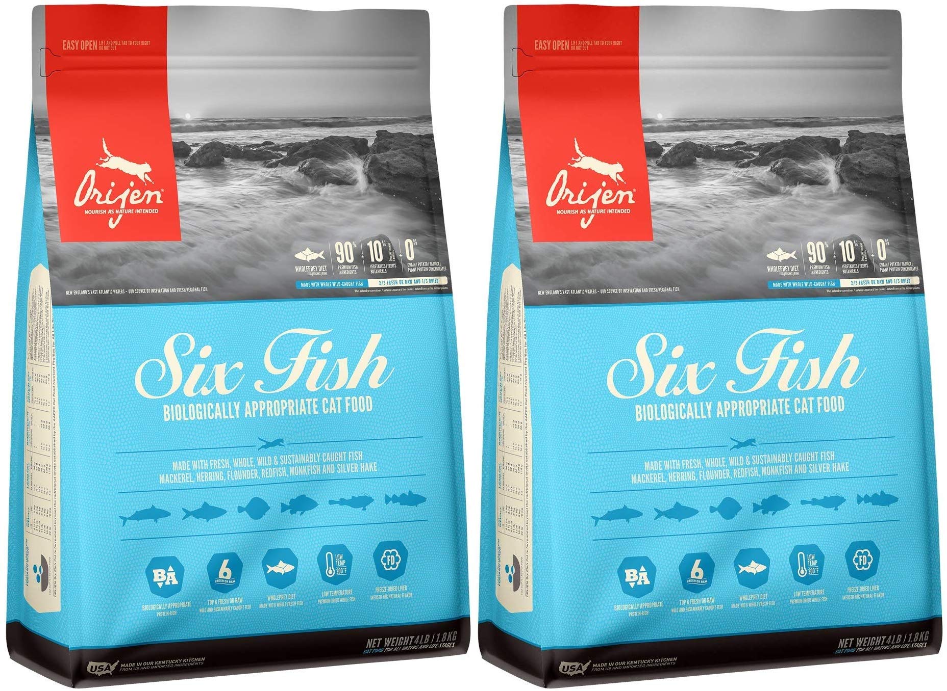 Orijen 2 Pack of Six Fish Biologically Appropriate Cat & Kitten Food, 4 Pounds Each, Grain-Free, Mad