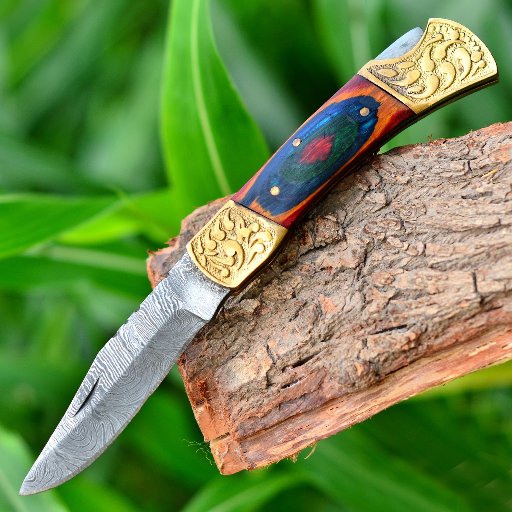 PAL 2000 KNIVES Coltello tascabile pieghevole in acciaio Damasco fatto a mano personalizzato con fodero 3151