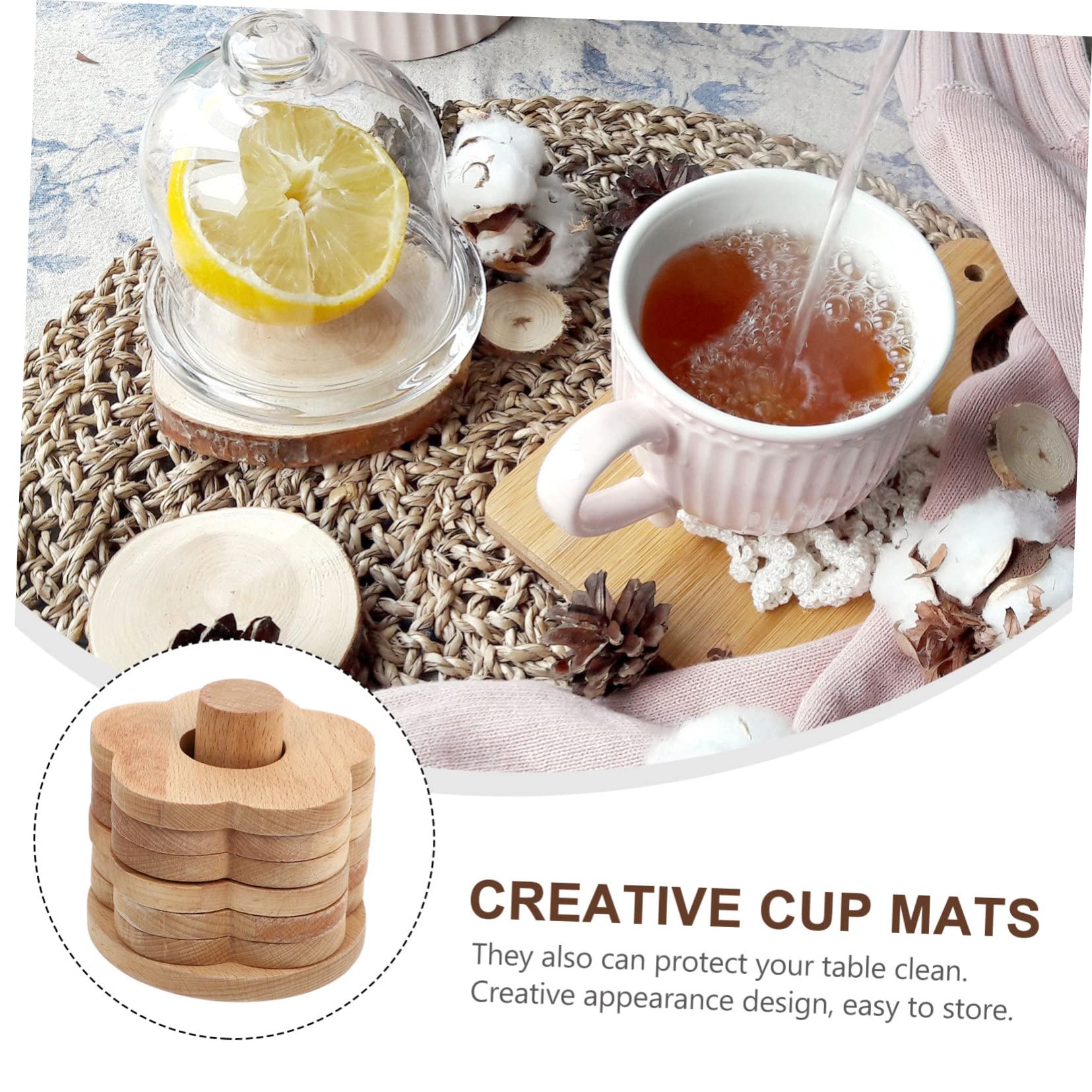Posavasos de Madera Maciza en Forma de Flor, 7 Piezas
