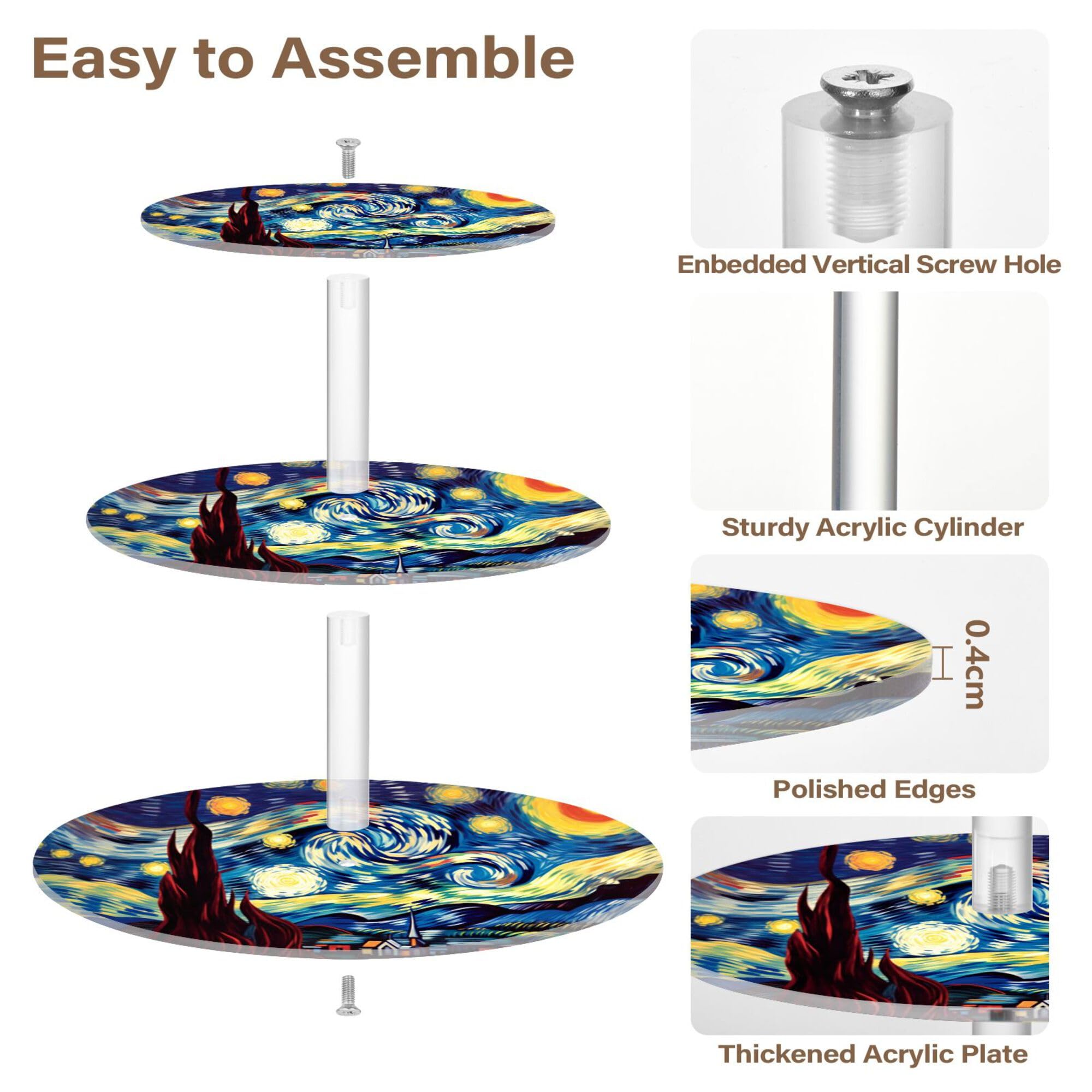 PYBUG Starry Night 3 Tier Acrylic Cupcake Stands Tower,Dessert Table Display Set for Tea Party,Wedding,Birthday, Baby Shower