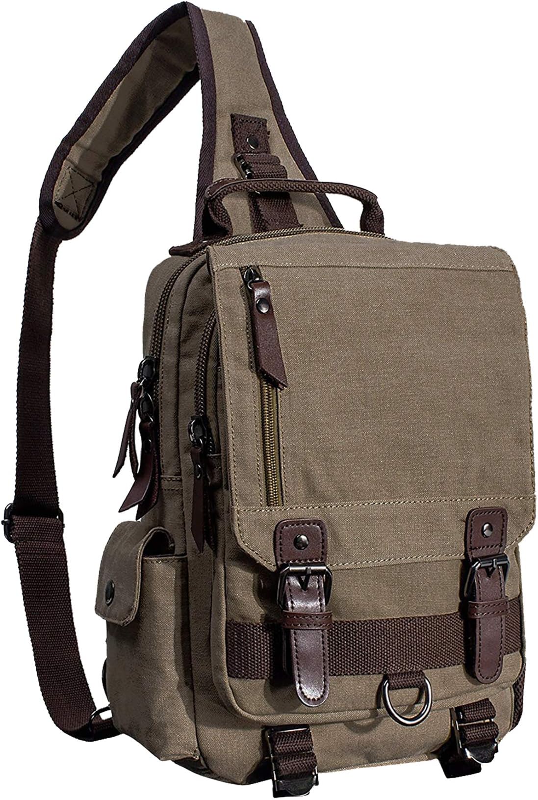 mygreenMen's Canvas Sling Bag Backpack Crossbody Travel Chest Bags Daypacks