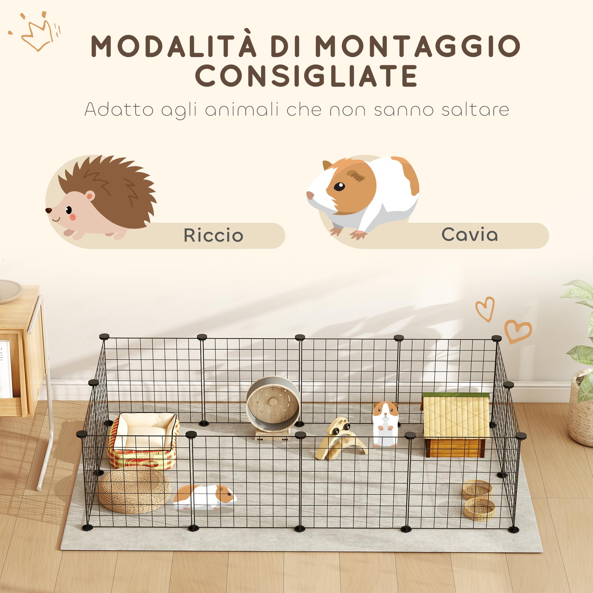 PawHut Recinto per Cuccioli e Piccoli Animali Modulabile in Metallo e PP, 12 Pannelli da 35x35cm Nero