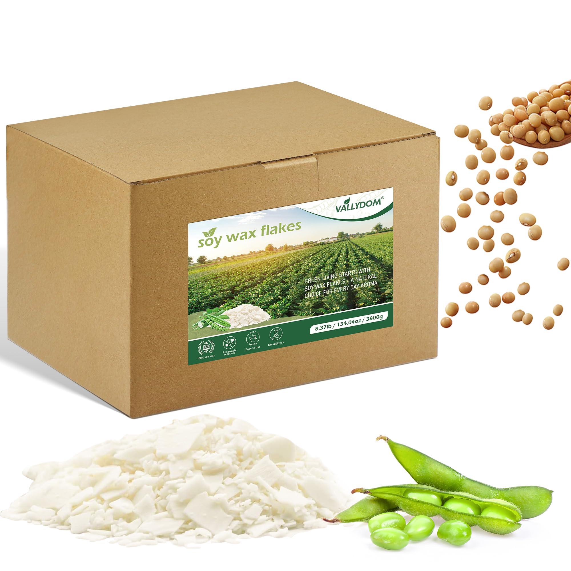 3,8 kg de cire de soja pour la fabrication de bougies : flocons de cire de soja pure de qualité supérieure, biologique, sans additifs, longue durée de combustion, parfaite pour les bougies