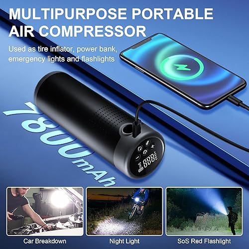 Miniatura 5 de Inflador de neumáticos, compresor de aire portátil, bomba de aire inalámbrica de 150 PSI para neumáticos de automóvil, bomba de aire eléctrica para