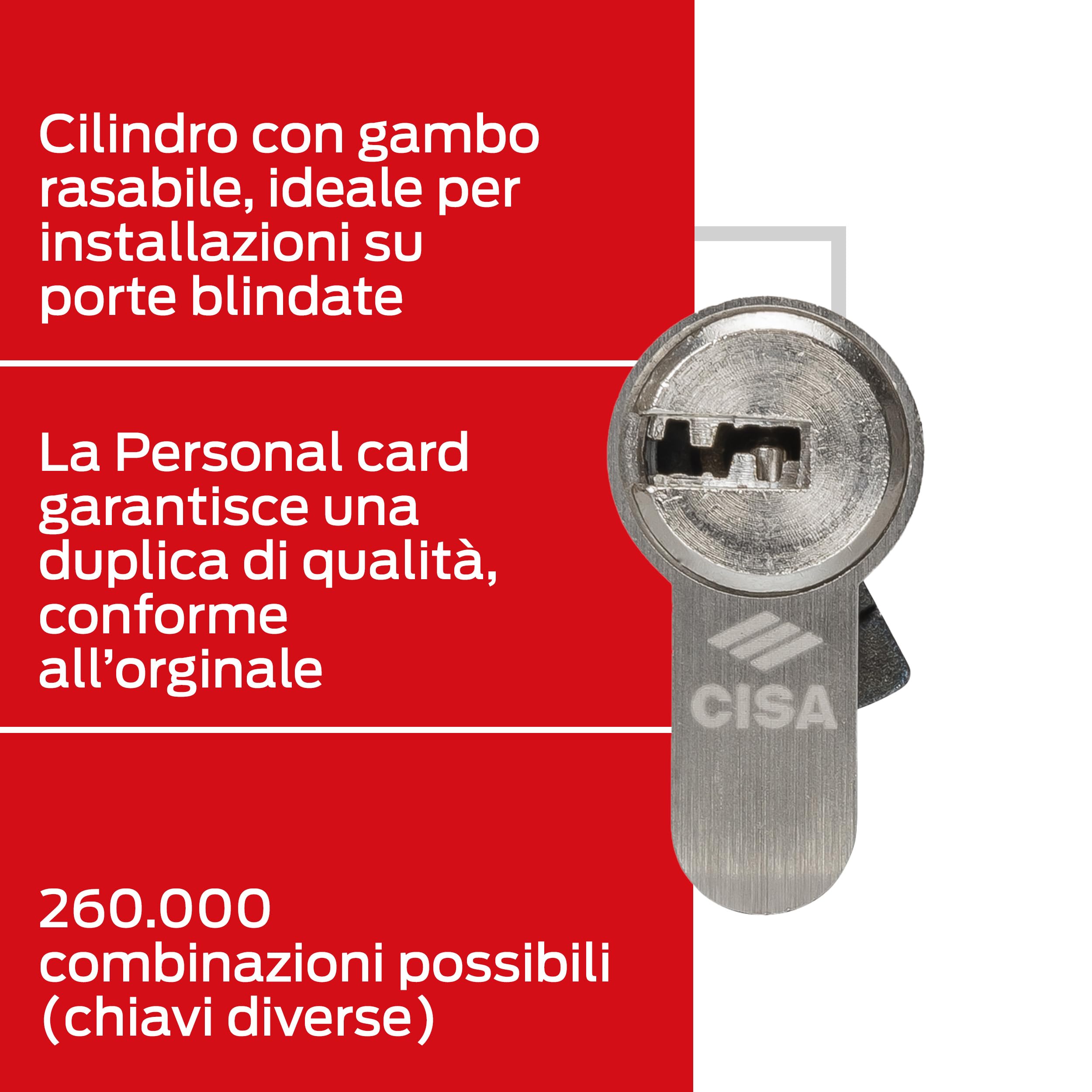 CISA - Cilindro Europeo CISA AsixP8 PRO 10Q31707012SD - Cilindro 30/30 con 5 Chiavi per Serratura Porta Blindata - Protezione Contro Tentativi di Effrazione