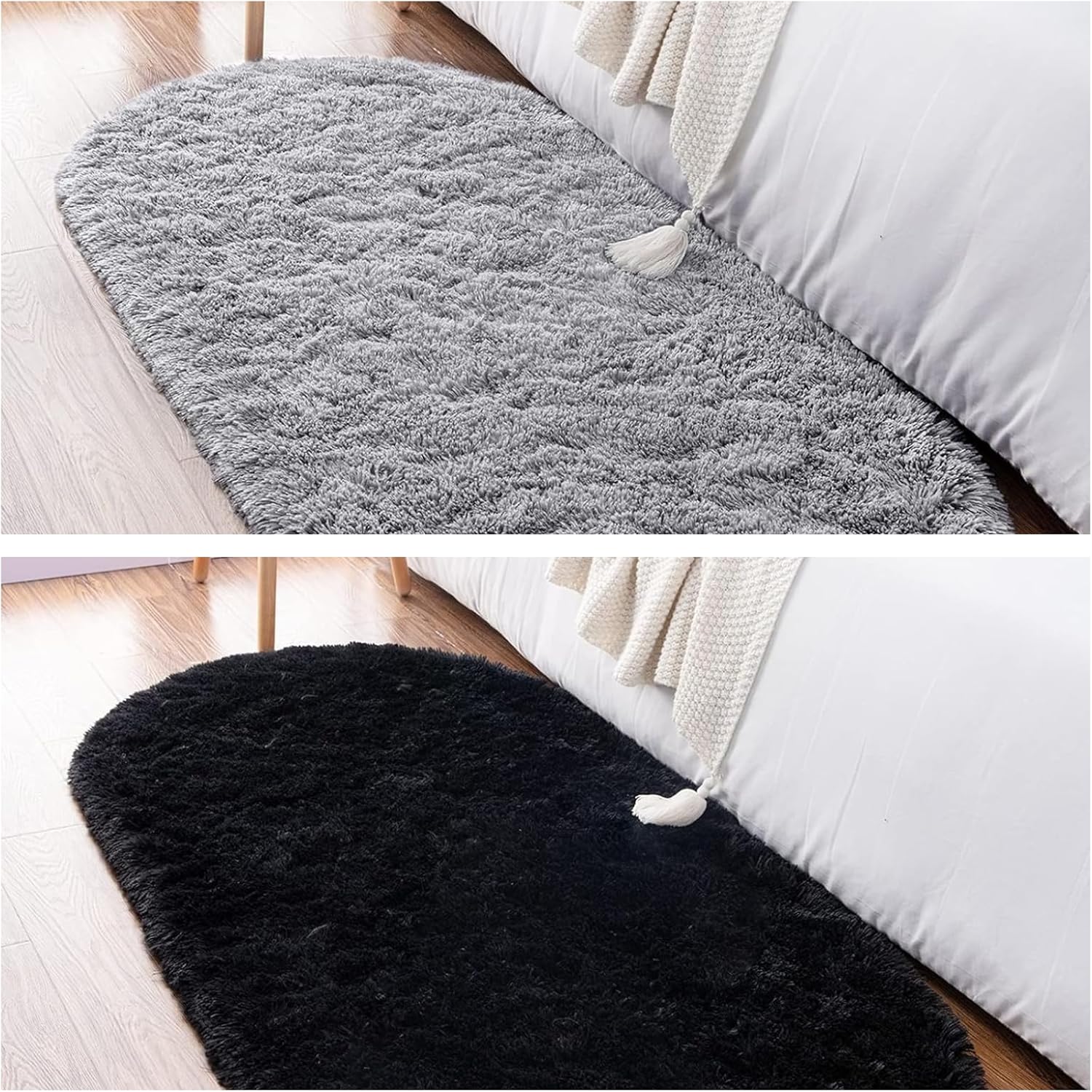 Noahas Ultra Soft Fluffy Bedroom Rugs Kids Room Carpet Black& Grey Modern Shaggy Area Rugs Home Decor 2.6' X 5.3', Black