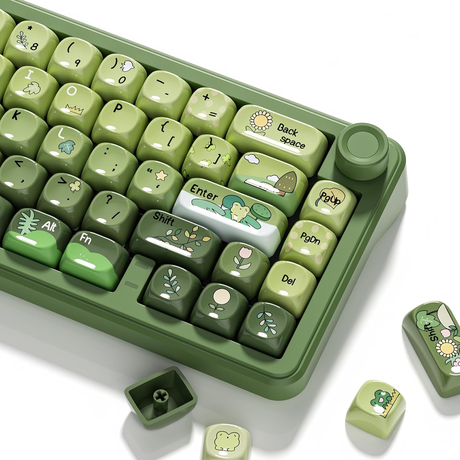 dagaladoo Cute Frog Keyboard keycaps Ceramic Style,Matcha Green moa keycap Set,dye Sublimation PBT Keyboard caps,128-keys keycap for Cherry Gateron MX Switches Mechanical Keyboards
