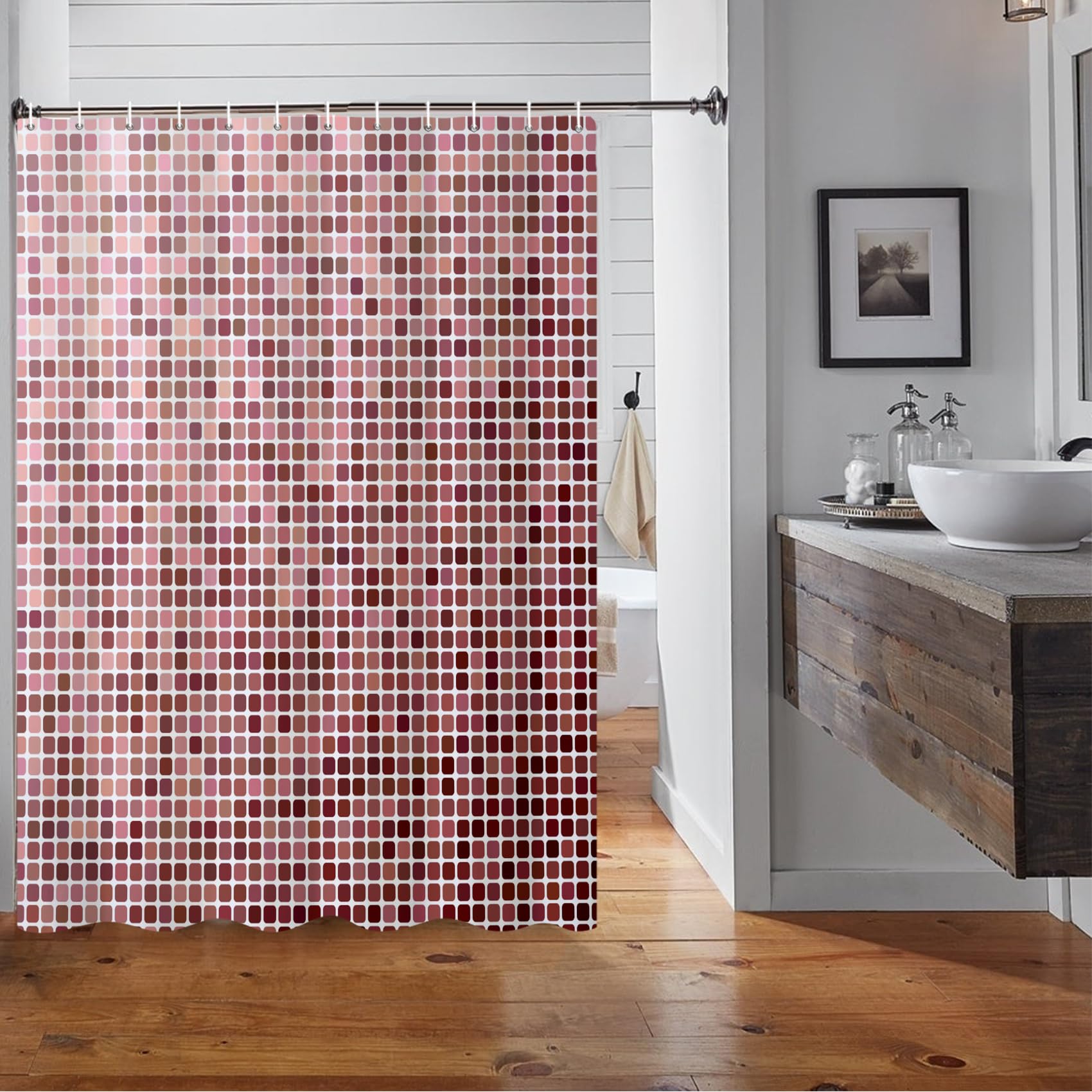 180x180cm Arte Moderno Cortina De La Ducha Vistoso Arreglo Geométrico Cuadrado Cortina De Ducha para Baño Impermeable Tejido De Poliéster Conjunto con Ganchos