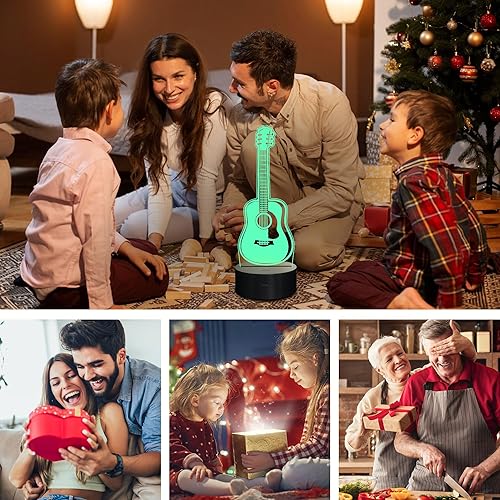 Miniatura 7 de Luz nocturna de guitarra acústica, lámpara LED de ilusión óptica 3D con control remoto y temporizador, regalos para guitarristas, guitarristas,