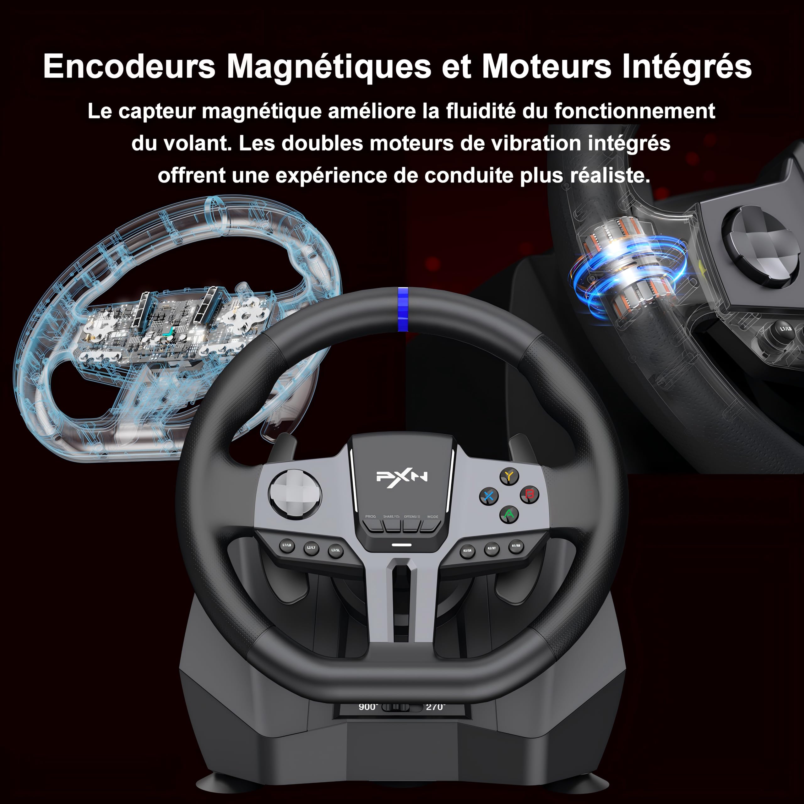 PXN V9 GEN2 Volant PC, Volant PS4 avec Palettes de Changement, Pédale à Effet Hall, Levier de Vitesse 6+R, Volant de Course pour Xbox Series X/S, Xbox One, PC, PS4, PS3