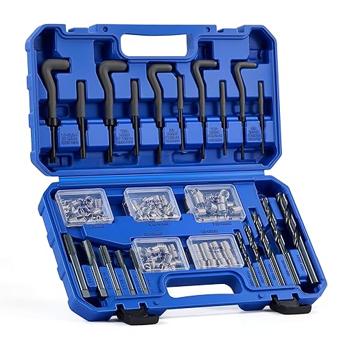 Orion Motor Tech 172pc Thread Repair Kit, SAE Helicoil Repair Kit with HSS Drill Bits Taps Inserts Breakoff Installation Tools, Auto Rethreading Restorer Tool Kit in 1/4" 5/16" 3/8" 7/16" 1/2"