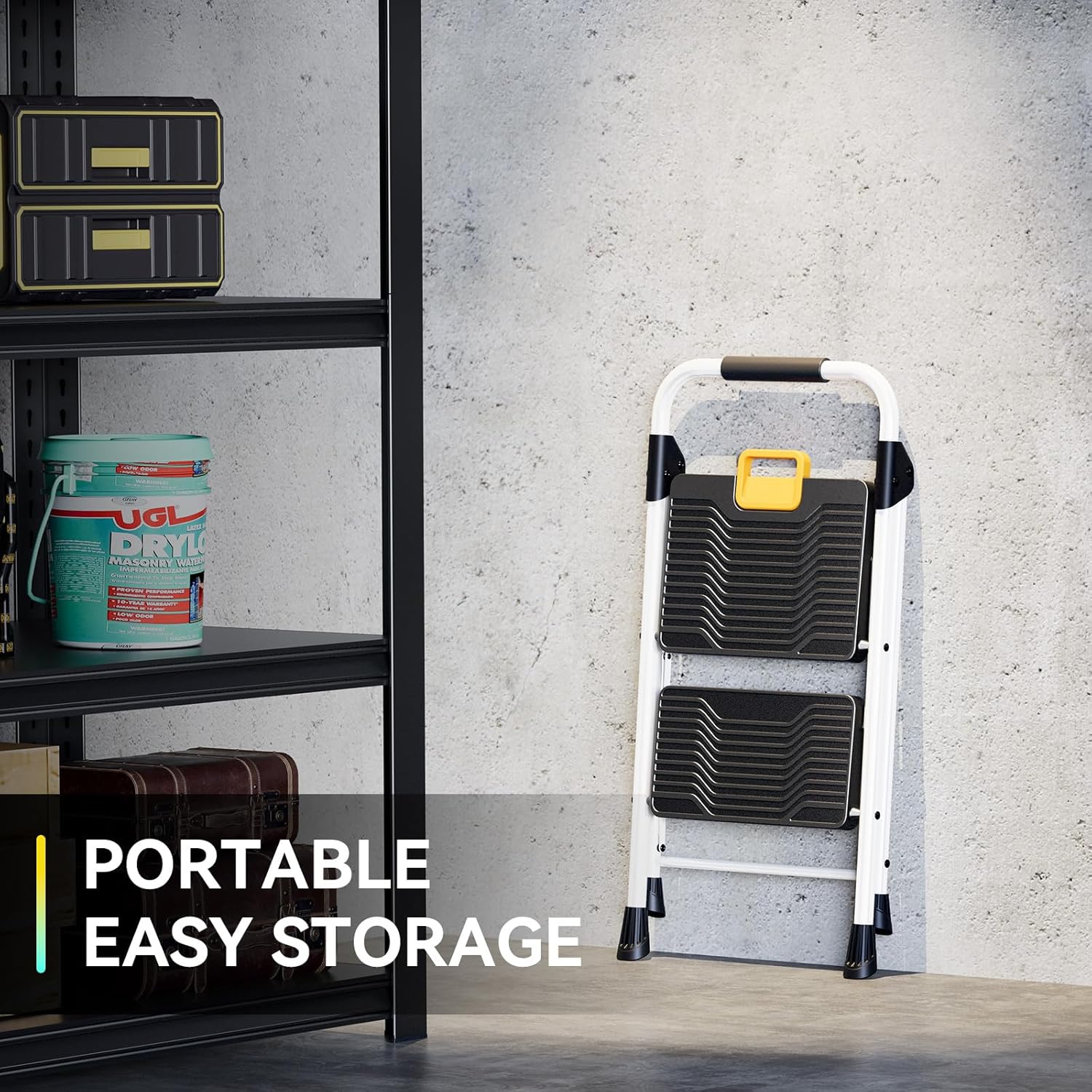 KINGRACK 2 Step Folding Ladder, 800lbs Capacity Step Stool with Safety Lock, Non-Skid Wide Pedals, and Handrail, Lightweight, Household Ladder for Home, Kitchen, Pantry, Closets, and Office Use, White - Image 6