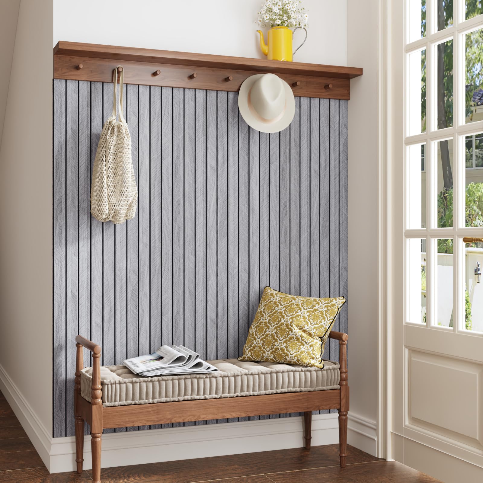 CRE8TIVE Szare panele ścienne samoprzylepne, wzór w jodełkę, wygląd drewna, 60 cm x 300 cm, panele ścienne z PCW, do salonu, okładziny ścienne, kuchni, folia samoprzylepna do łazienki, wodoodporne