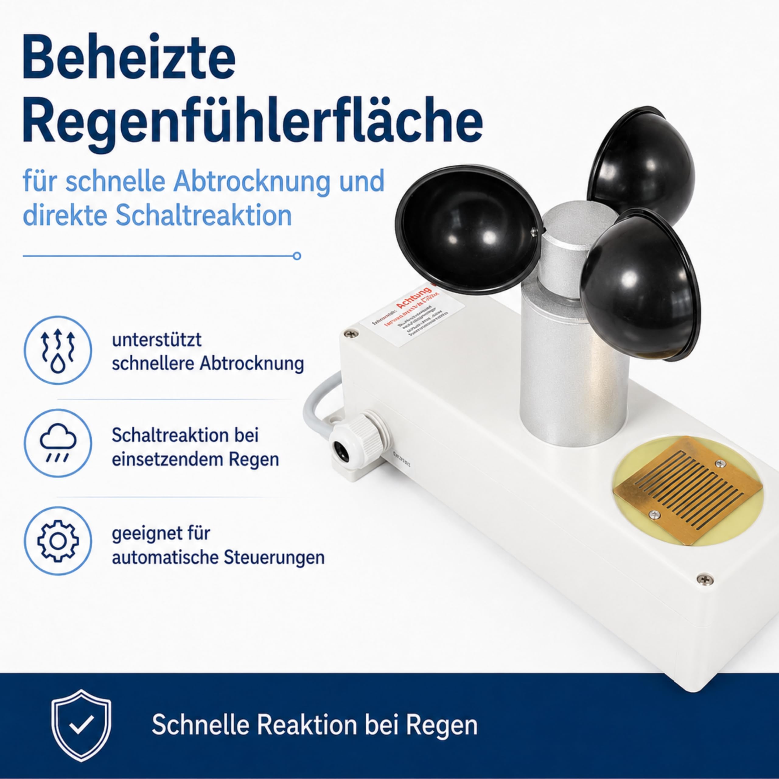Wind und Regensensor Typ-Europa / 230V Sensor-Kombination mit beheizter Regenfühlerfläche - einstellbarem Windschaltpunkt - Masthalterung für Lichtkuppeln und Markisen