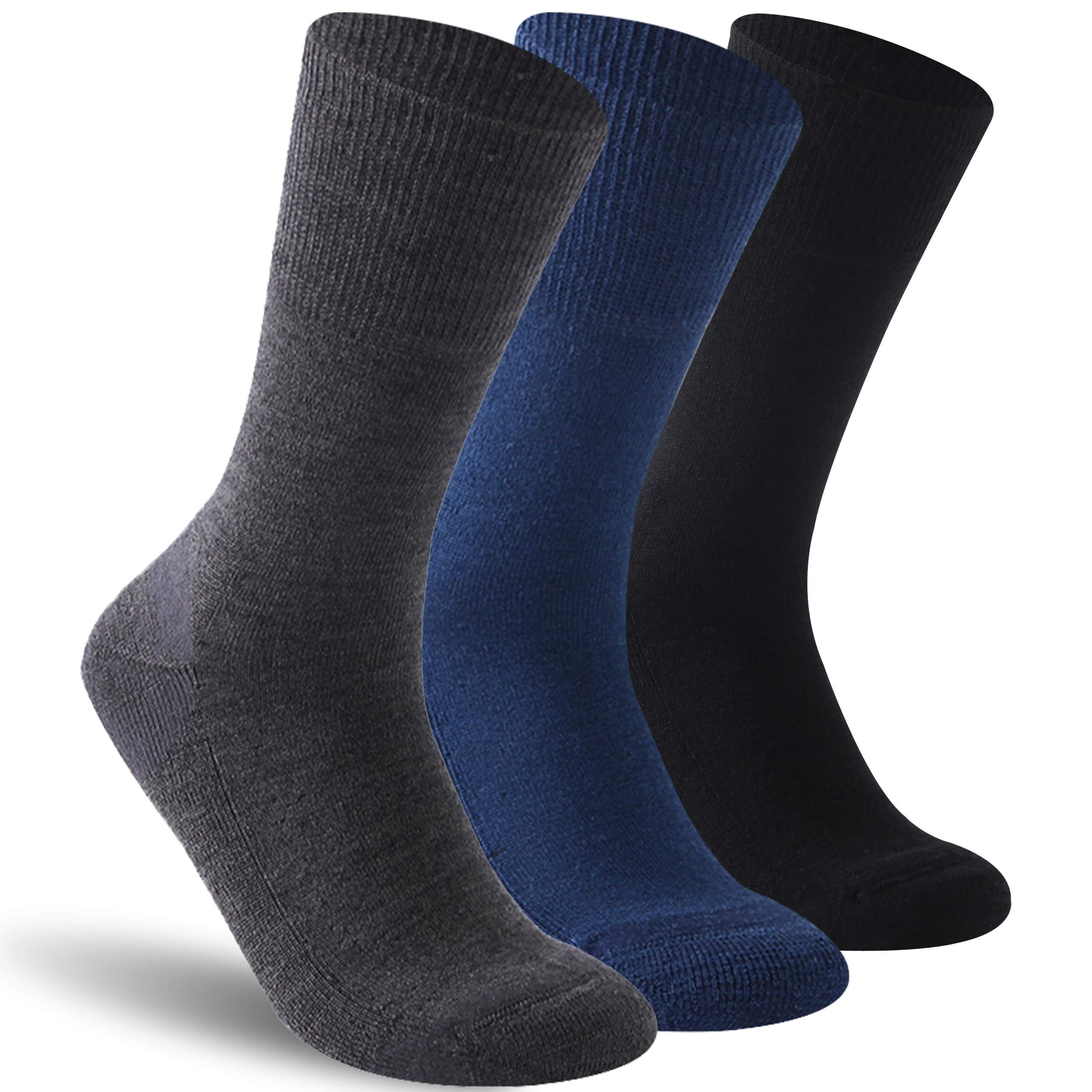 Facool Diabetic Socks for Men Women, Merino Wool Non-Binding Top Crew Socks with Cushion Sole, Seamless Toe 3 Pairs