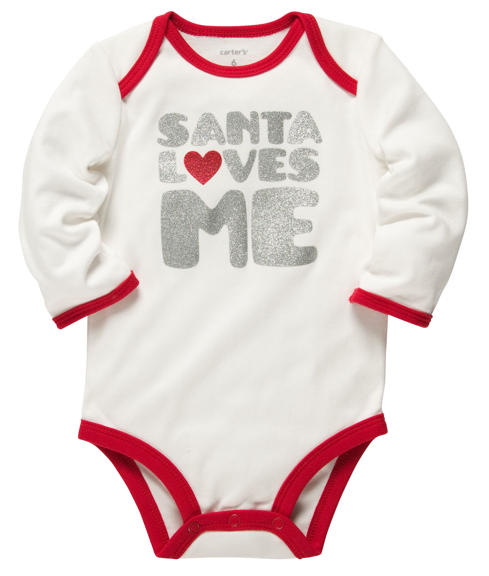 Carter's Baby Long-sleeve Christmas Bodysuit (NB-24M) (6 Months, White/Santa)