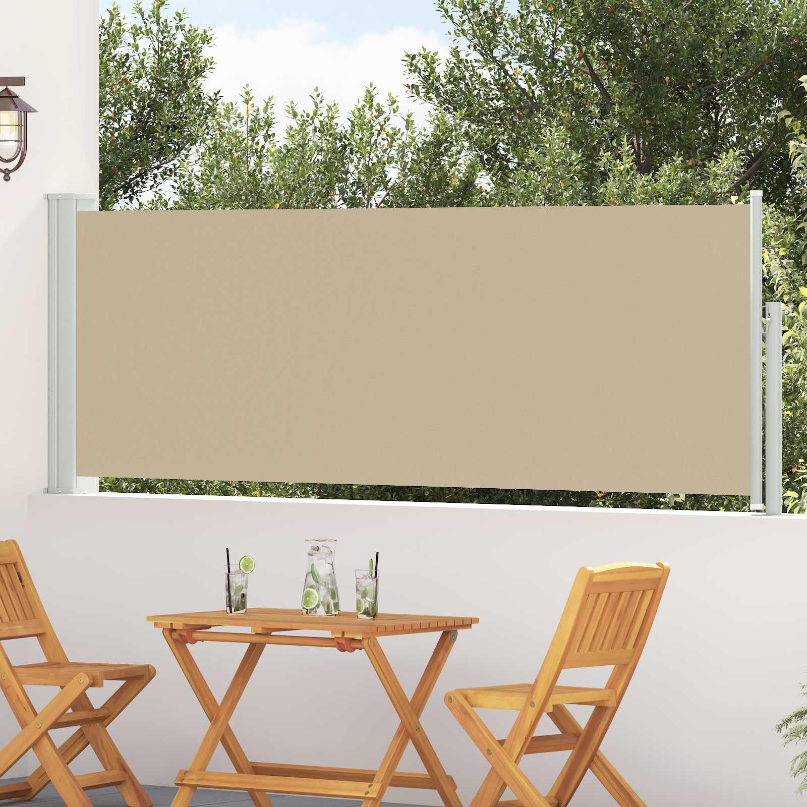 Store latéral rétractable 300x100 cm anti-UV en polyester beige avec kit de montage