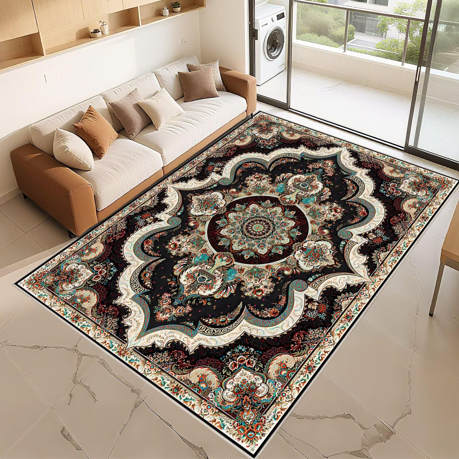 Tapis antidérapant 180x250cm bleu noir pour sécuriser et sublimer le salon