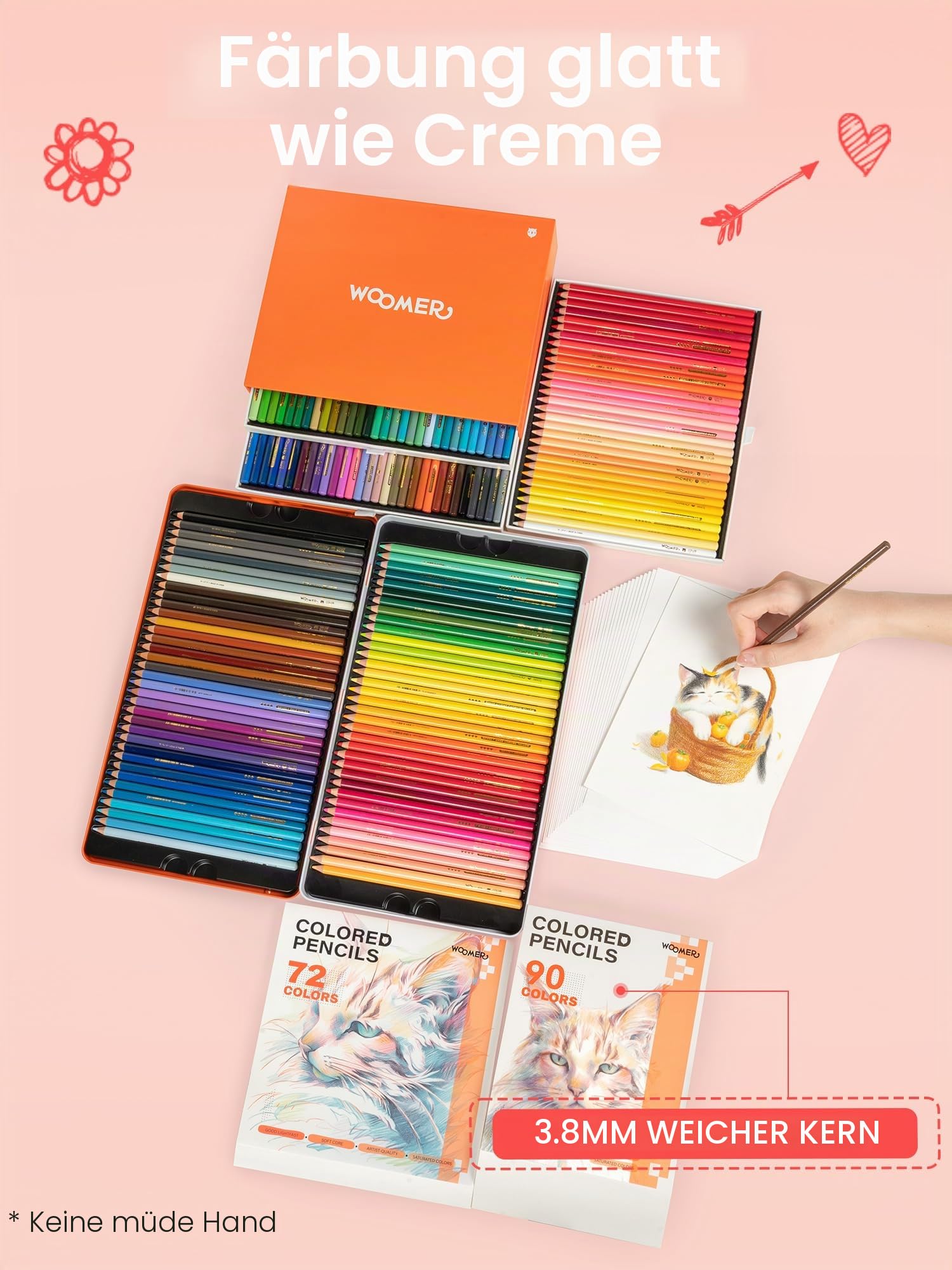 Woomer Buntstifte, Set mit 20 verschleißfestem Papier, 3,8 mm weicher, cremiger Kern für Künstler, Enthusiastenstudios und Mischen/Schichten (162 Stück, 2 Packungen)