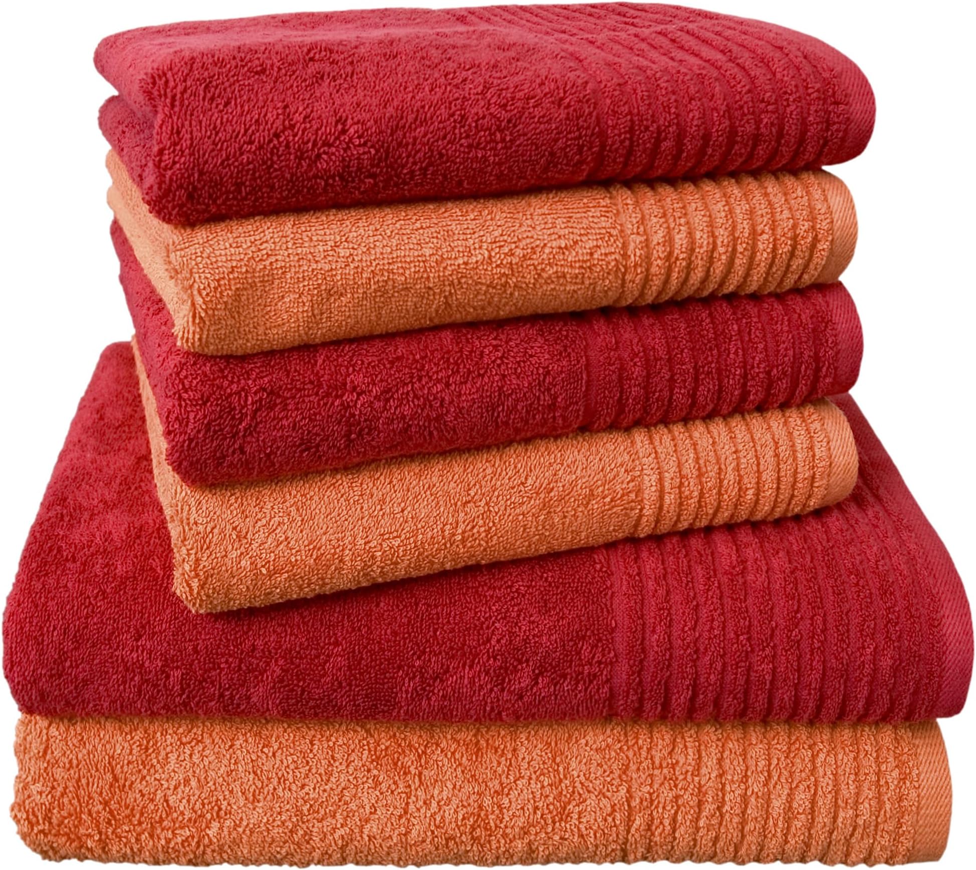 Dyckhoff Brilliant 0410996525 Towel Set 6-Piece Including 2 Bath Towels 70 x 140 cm and 4 Hand Towels 50 x 100 cm Peach and Cherry