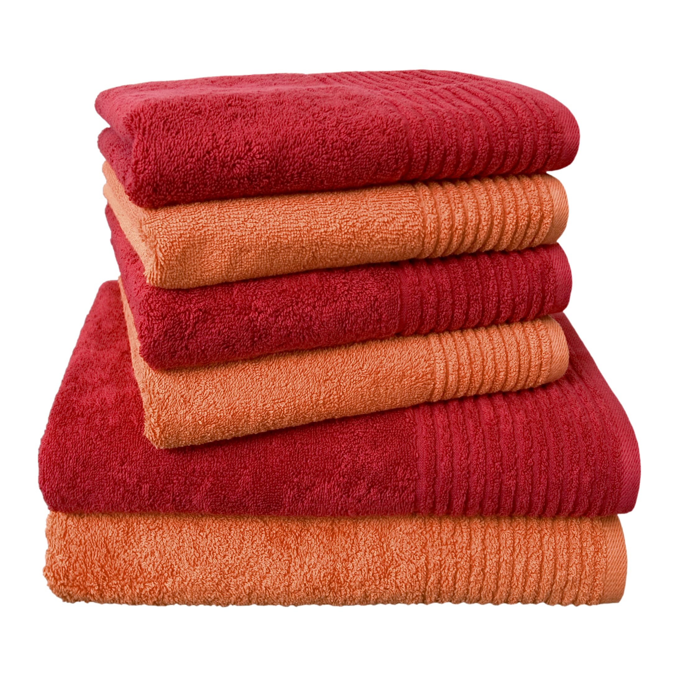 Dyckhoff Brilliant 0410996525 Towel Set 6-Piece Including 2 Bath Towels 70 x 140 cm and 4 Hand Towels 50 x 100 cm Peach and Cherry