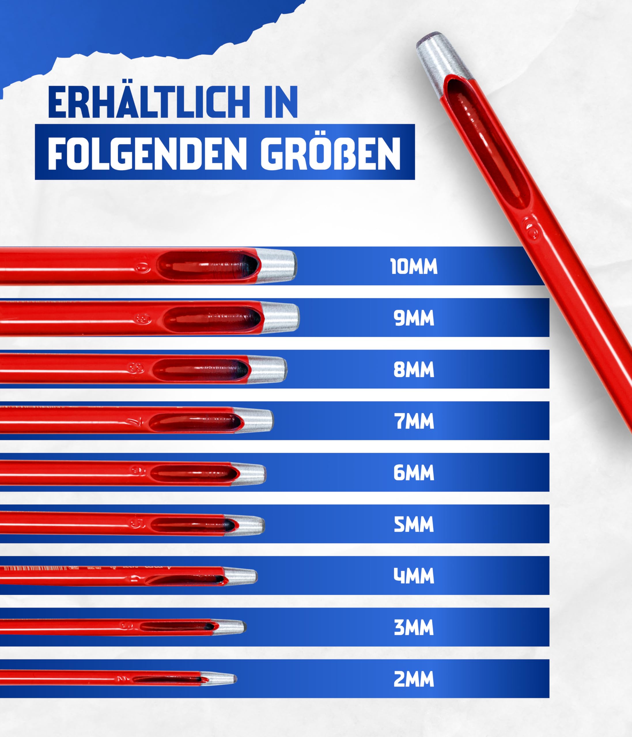 Paffrath® Rundlocheisen-Satz Rot (9-tlg.) - Hochwertiges Stanzwerkzeug für Pappe, Leder und mehr - Präzises Stanzen von 2-10mm in 1mm-Schritten - Ideal für Handwerker - Lochstanzer Set