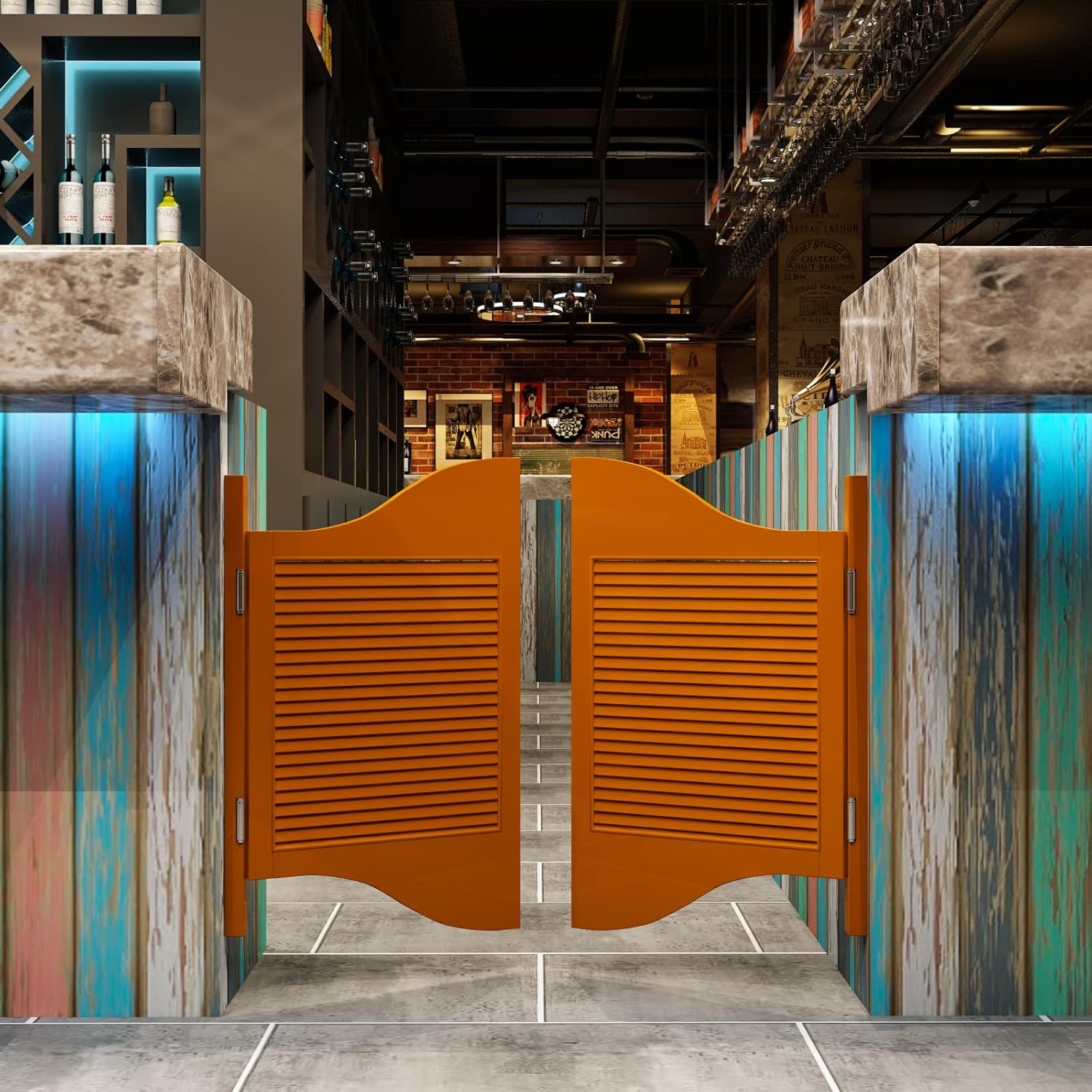 Wooden Louvered Swing Door,Solid Wood Café Swinging Door,Self Closing