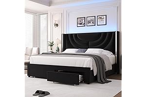 HITHOS Queen Platform Bed Set, Upholstered LED Bed Frame with 2 Velvet...