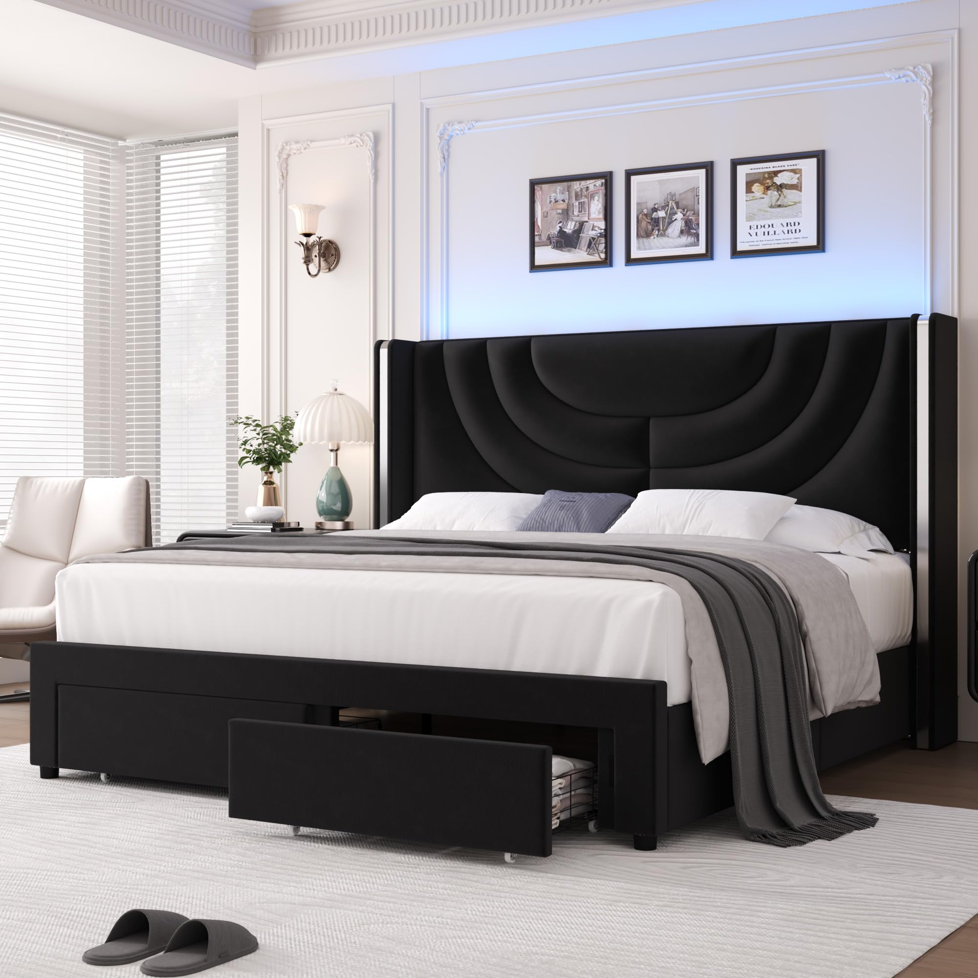 Fellows!(Q)「Q.E.D.」 Amazon.com: DOGIBIXO Queen Size Black Bed Frame with 4