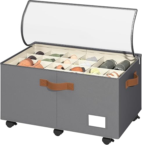 Miniatura 11 de Organizador de zapatos para armario, paquete de 2 organizadores de almacenamiento de zapatos con ruedas y divisores ajustables, caja de Gris y