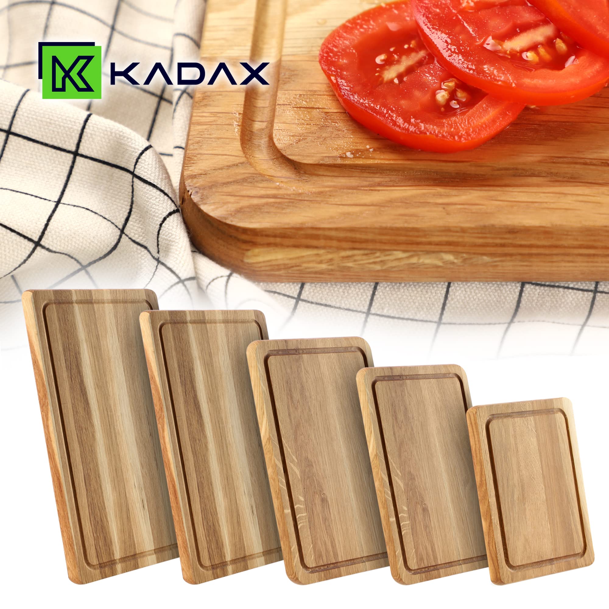 KADAX Oak Rectangular Chopping Board, 5 Different Sizes, Wooden Board with Juice Groove, Cheese Serving Board, Breakfast Board (30 x 45 cm)